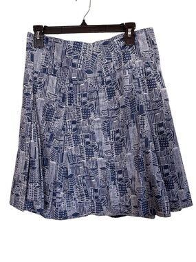 Women's Navy White Cityscape Whimsical Campy Printed A-Line Mini Skirt sz 6